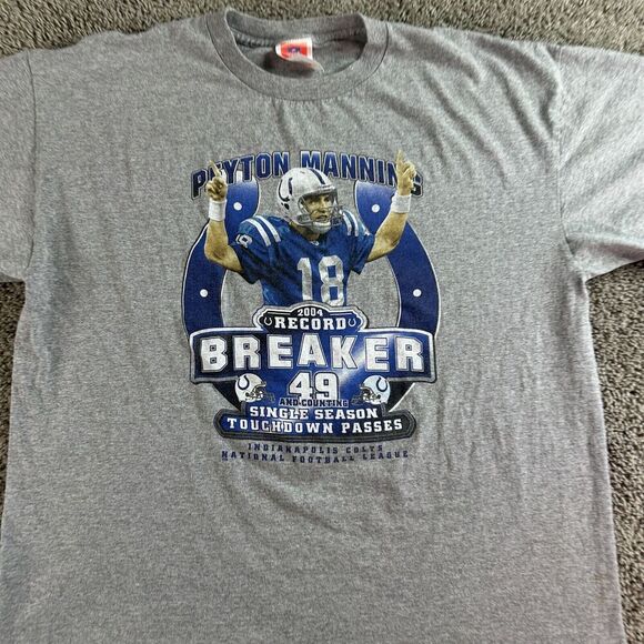 VINTAGE Indianapolis Colts Shirt Mens XL Gray Blue Payton Manning Record Breaker - Picture 3 of 10